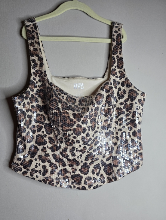 Madden Nyc Tops - Madden NYC Leopard Sequin Crop Top - Beige/Brown